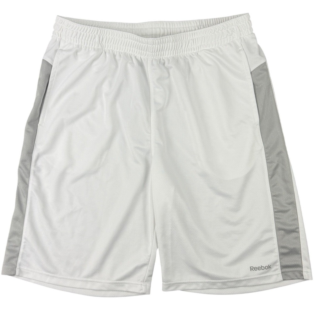 NEW Reebok Mens Large White Athletic Polyester Mesh Shorts Gray Side Panels 2011